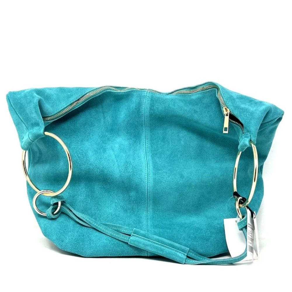 Marlon Rosita calf Leather/ Suede extra large hobo bag In Turquoise